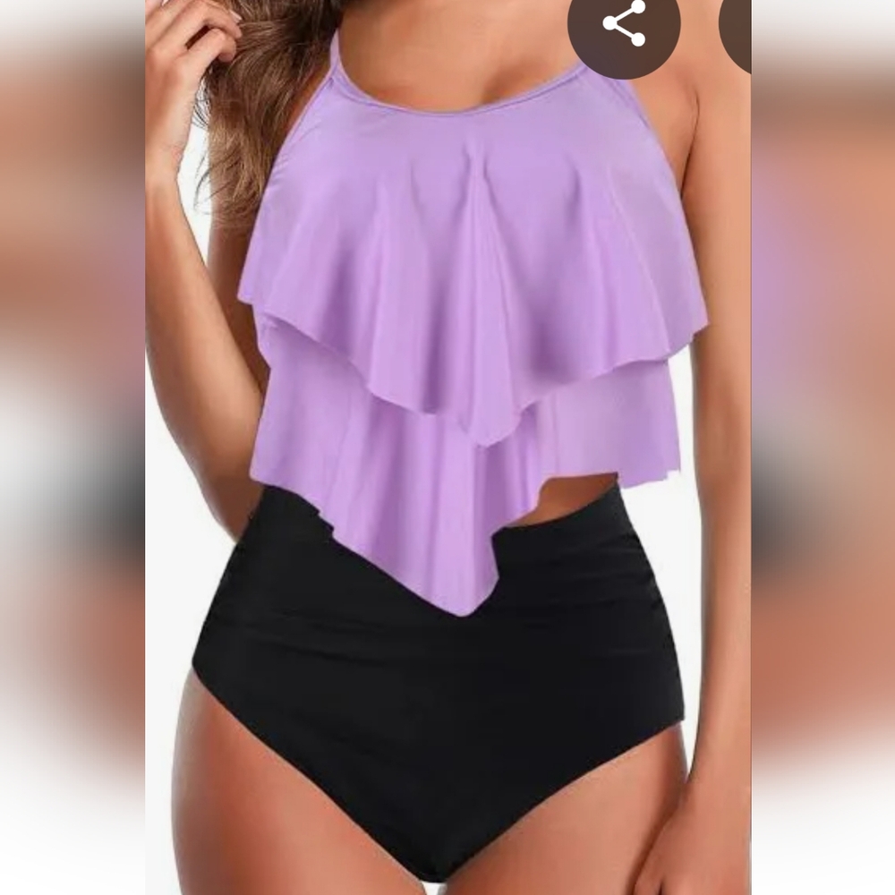 Adisputent  Tankini Swimsuit Ruffled Tank Top Tummy Control Bikini Bottom